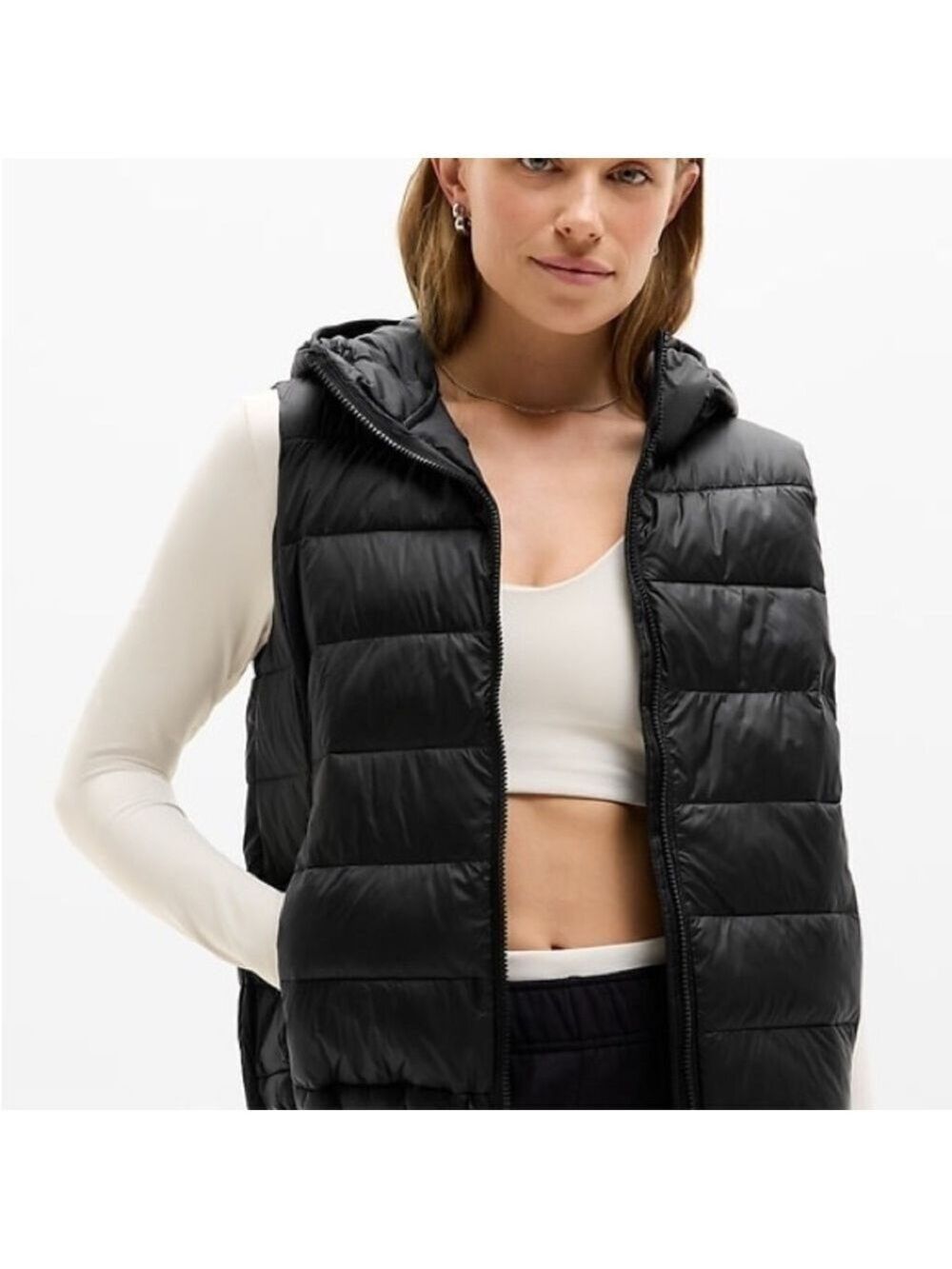 Athleta Black Aire Puffer Vest Size Small Fit